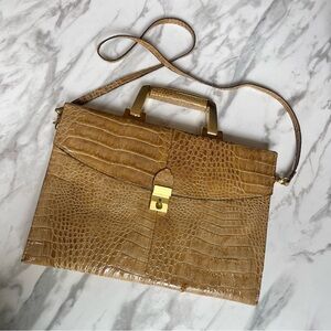 Vintage Amelia Berko 70s Leather Tan Crocodile Print Purse Bag + Key Golden VTG
